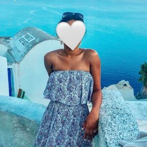 Chic Blue and White Patterned Maxi Dress